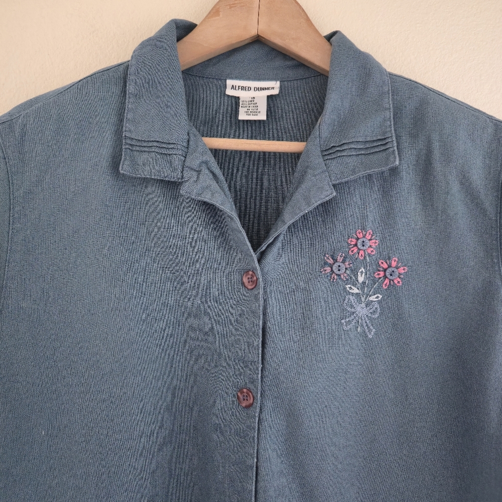 Vintage Alfred Dunner Blue Short Sleeve Shirt 18 - Picture 2 of 6